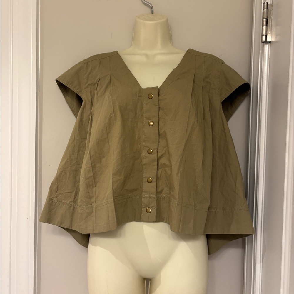 Anthropologie Olive Khaki Button-Front Boxy Tank size small